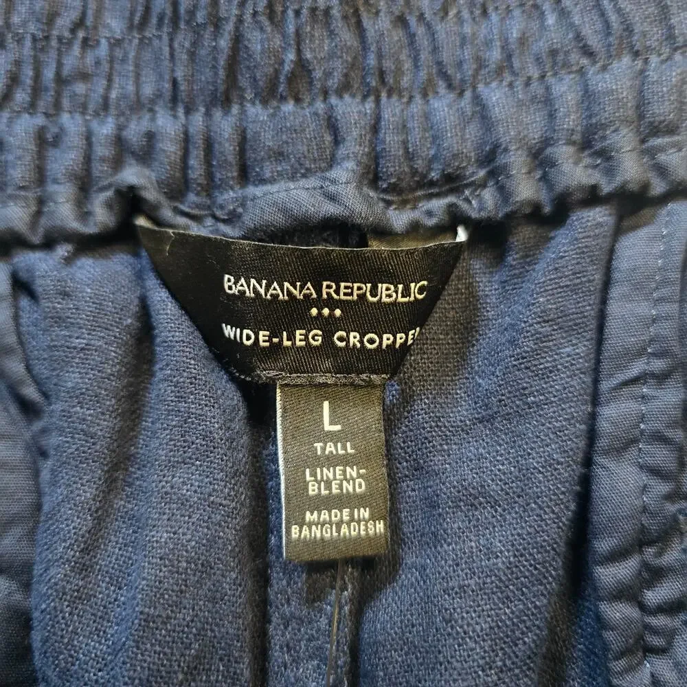 Banana Republic Pants Womens Size Large Blue Wide Leg Cropped Linen Blend Casual